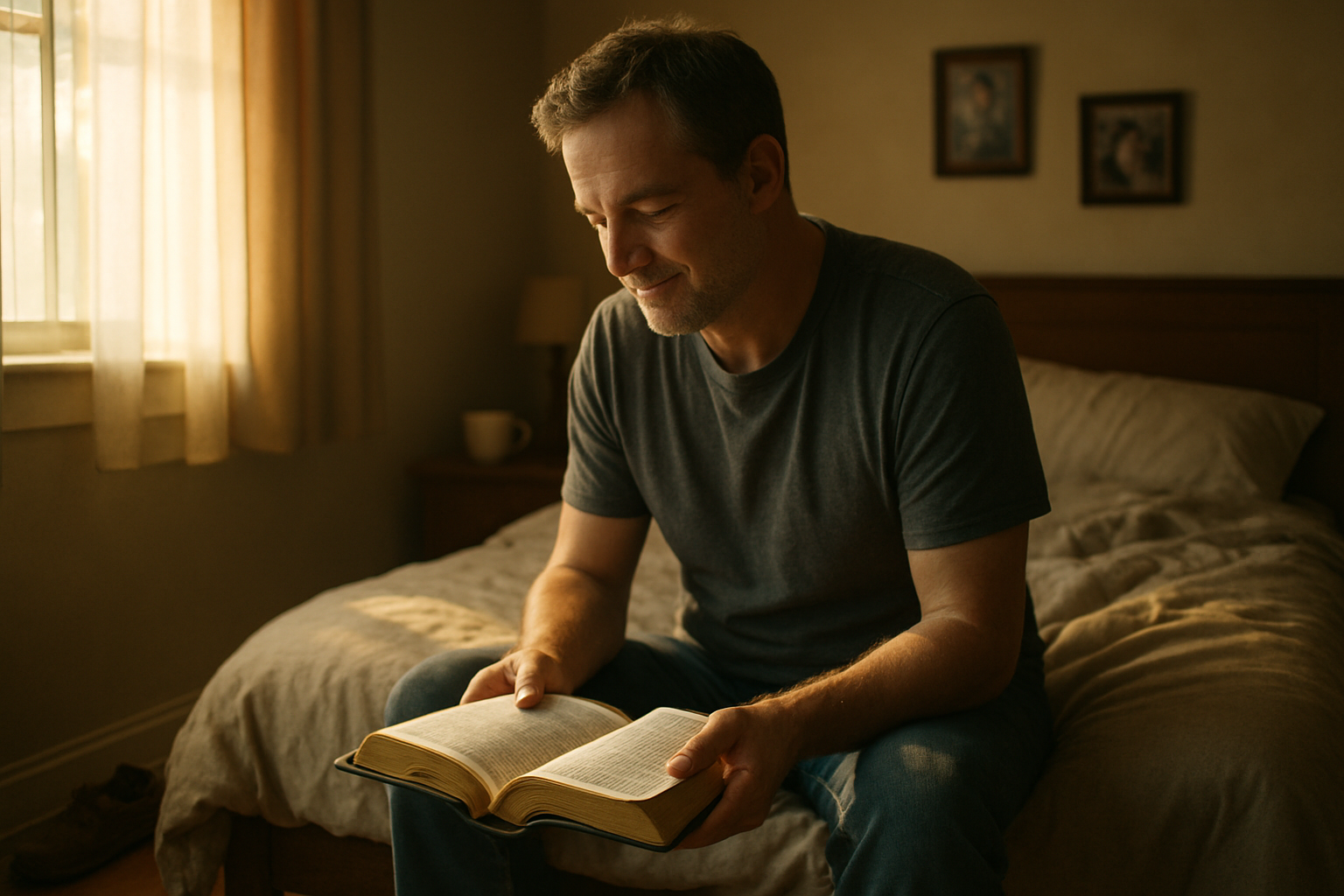 Early morning man with Bible